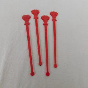 Lot of 4 Benihana Of Tokyo Swizzle Sticks Cocktail Stirrers Vintage USA Red 6"